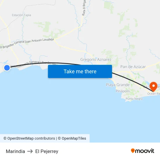 Marindia to El Pejerrey map