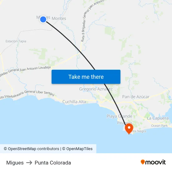 Migues to Punta Colorada map