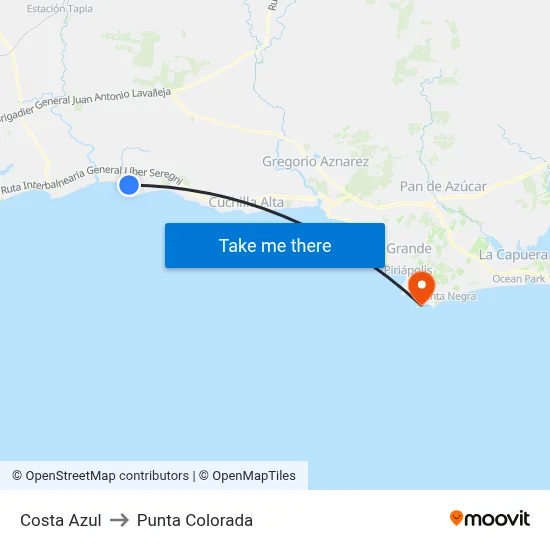 Costa Azul to Punta Colorada map