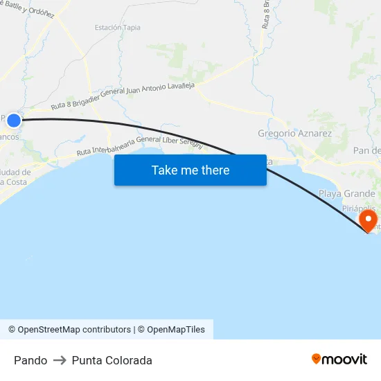 Pando to Punta Colorada map