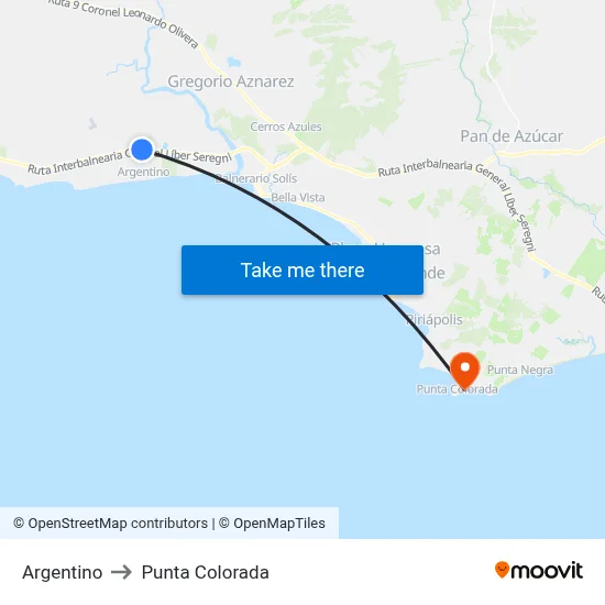 Argentino to Punta Colorada map