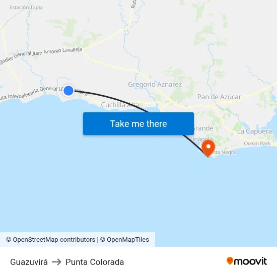 Guazuvirá to Punta Colorada map
