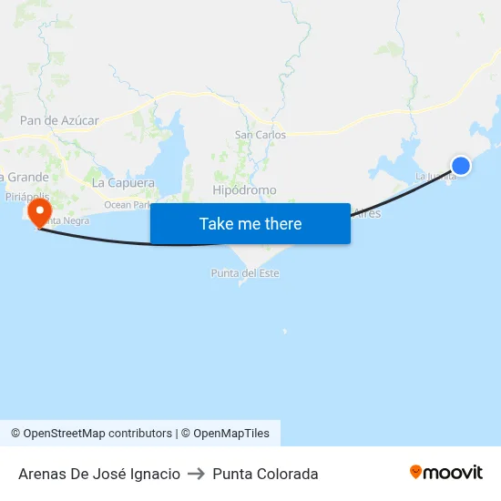 Arenas De José Ignacio to Punta Colorada map