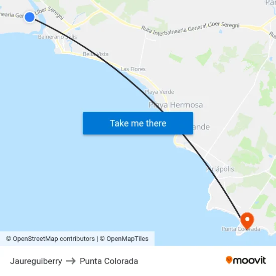 Jaureguiberry to Punta Colorada map