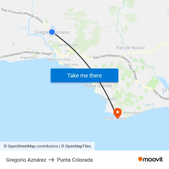Gregorio Aznárez to Punta Colorada map