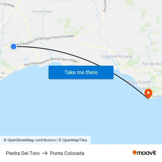 Piedra Del Toro to Punta Colorada map