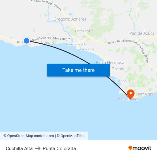 Cuchilla Alta to Punta Colorada map
