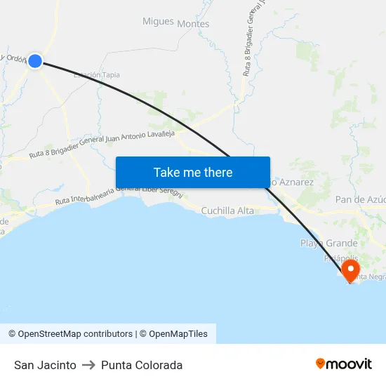 San Jacinto to Punta Colorada map