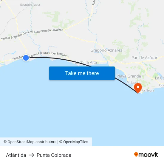 Atlántida to Punta Colorada map
