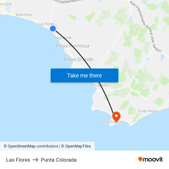 Las Flores to Punta Colorada map