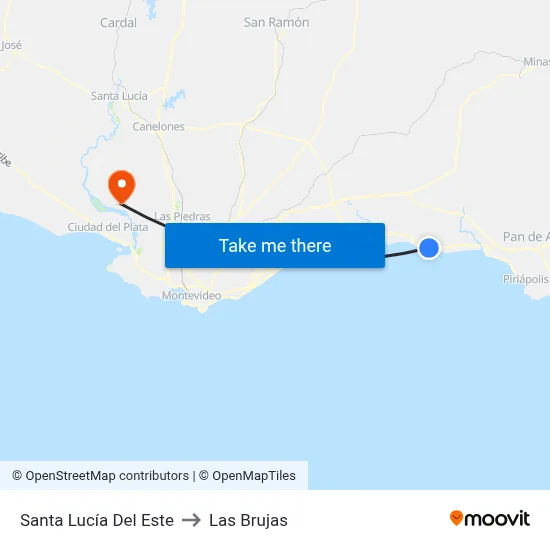Santa Lucía Del Este to Las Brujas map