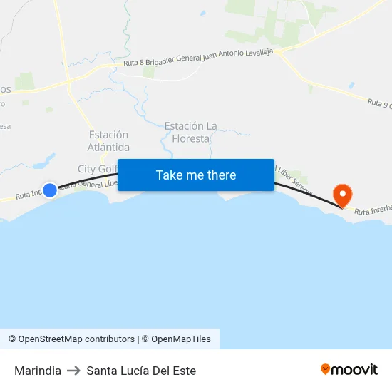 Marindia to Santa Lucía Del Este map