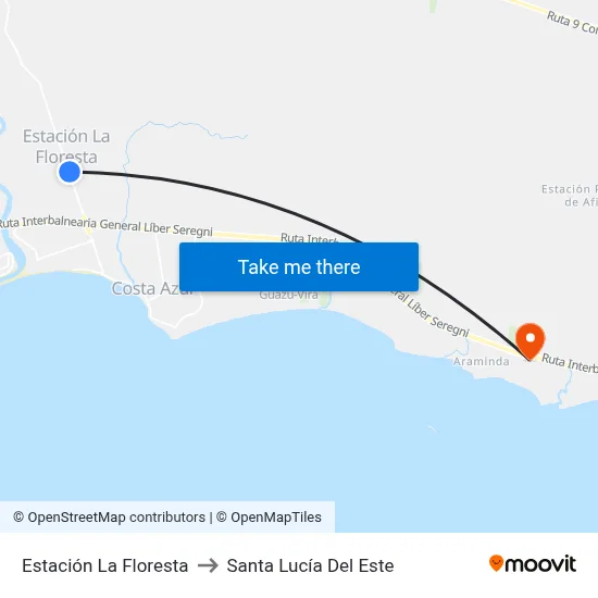 Estación La Floresta to Santa Lucía Del Este map