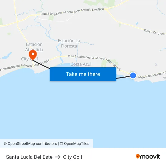 Santa Lucía Del Este to City Golf map