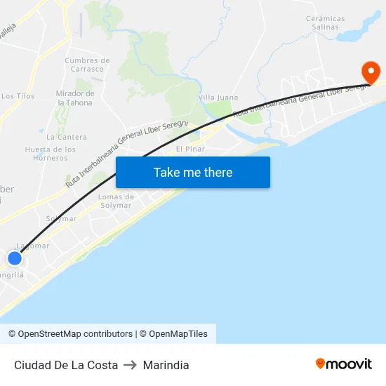Ciudad De La Costa to Marindia map