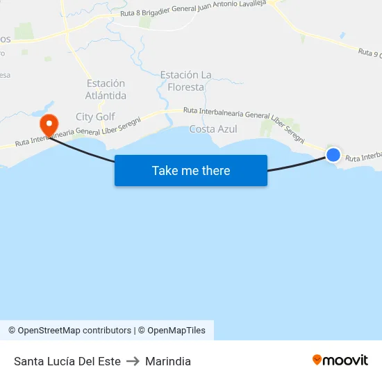 Santa Lucía Del Este to Marindia map