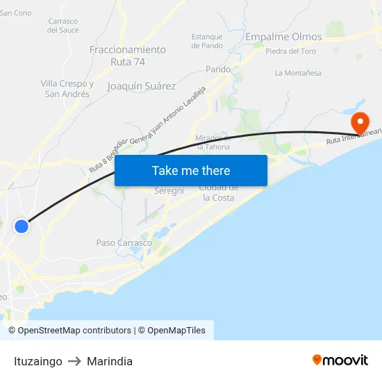 Ituzaingo to Marindia map