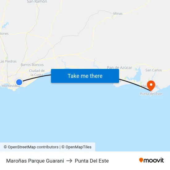 Maroñas Parque Guarani to Punta Del Este map