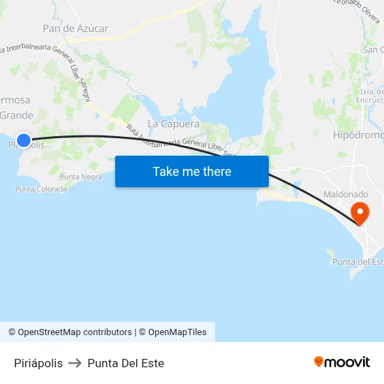 Piriápolis to Punta Del Este map