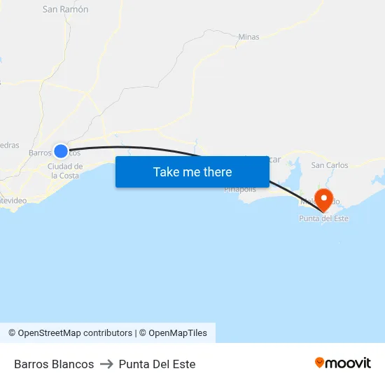 Barros Blancos to Punta Del Este map