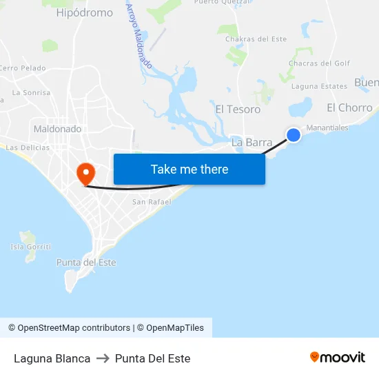 Laguna Blanca to Punta Del Este map