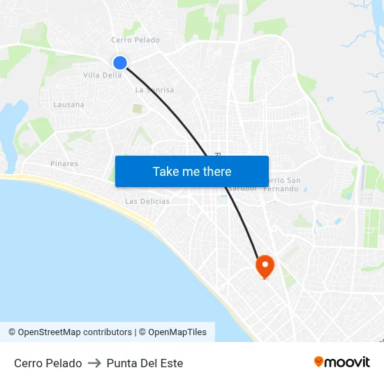 Cerro Pelado to Punta Del Este map