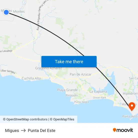 Migues to Punta Del Este map