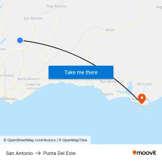 San Antonio to Punta Del Este map