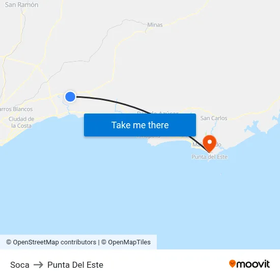 Soca to Punta Del Este map