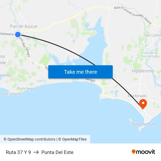 Ruta 37 Y 9 to Punta Del Este map