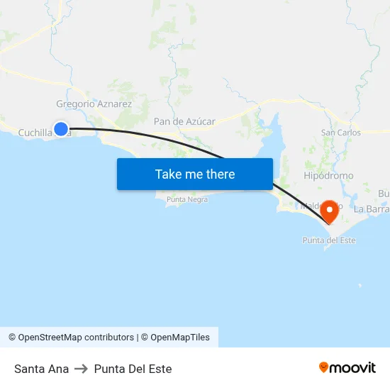 Santa Ana to Punta Del Este map