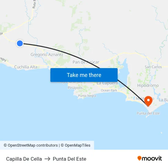 Capilla De Cella to Punta Del Este map