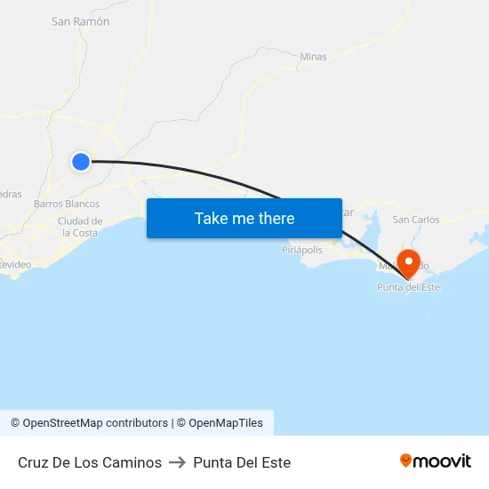 Cruz De Los Caminos to Punta Del Este map