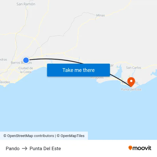 Pando to Punta Del Este map