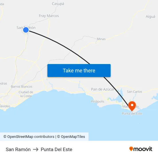 San Ramón to Punta Del Este map