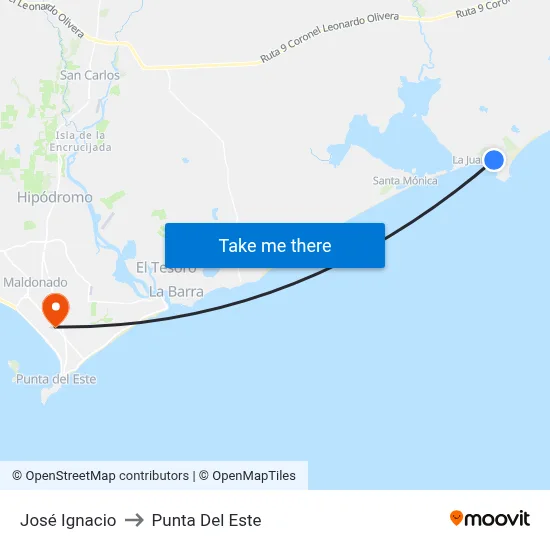 José Ignacio to Punta Del Este map