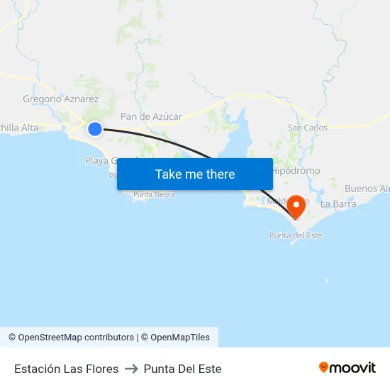Estación Las Flores to Punta Del Este map
