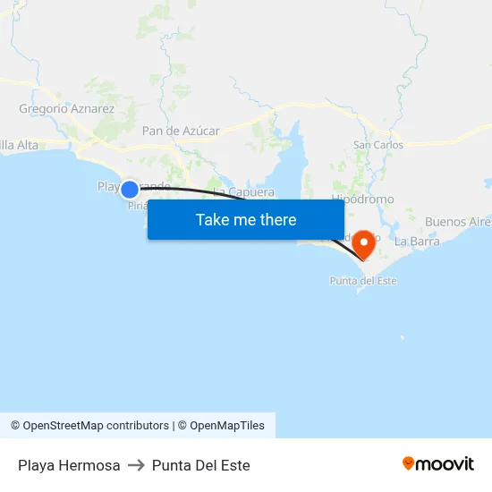 Playa Hermosa to Punta Del Este map