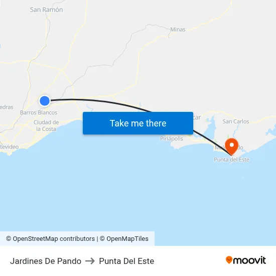 Jardines De Pando to Punta Del Este map