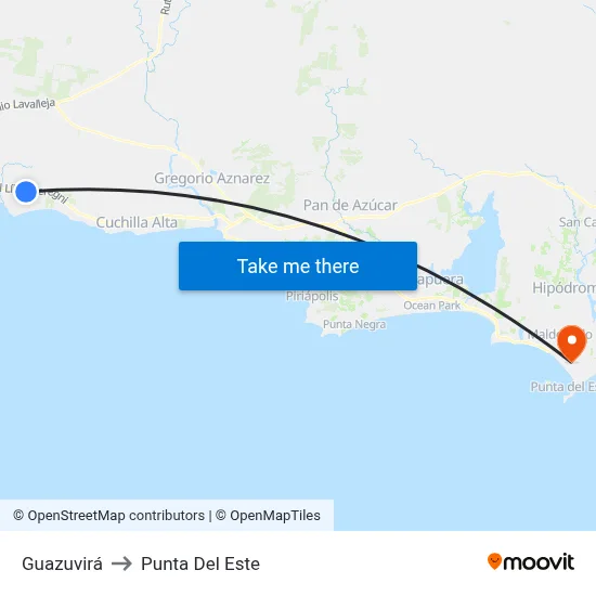 Guazuvirá to Punta Del Este map