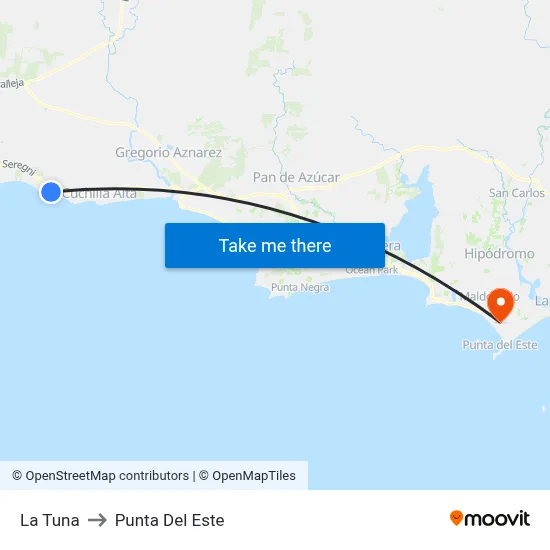 La Tuna to Punta Del Este map