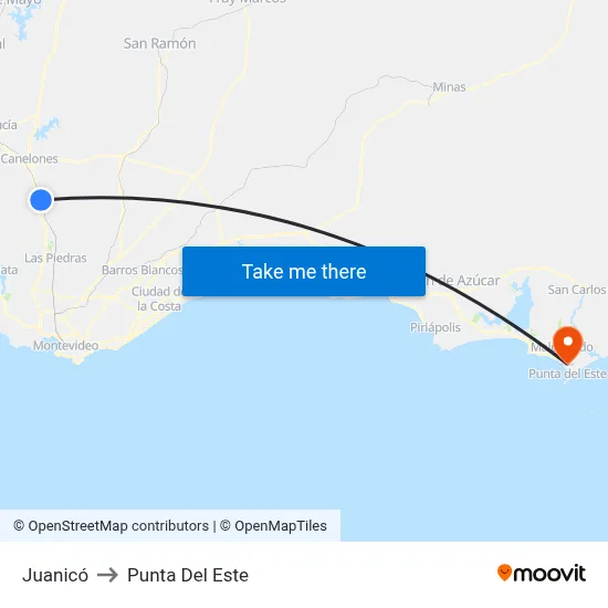 Juanicó to Punta Del Este map