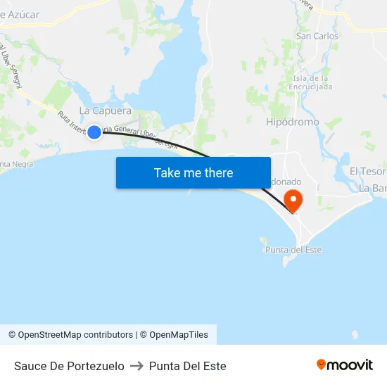 Sauce De Portezuelo to Punta Del Este map