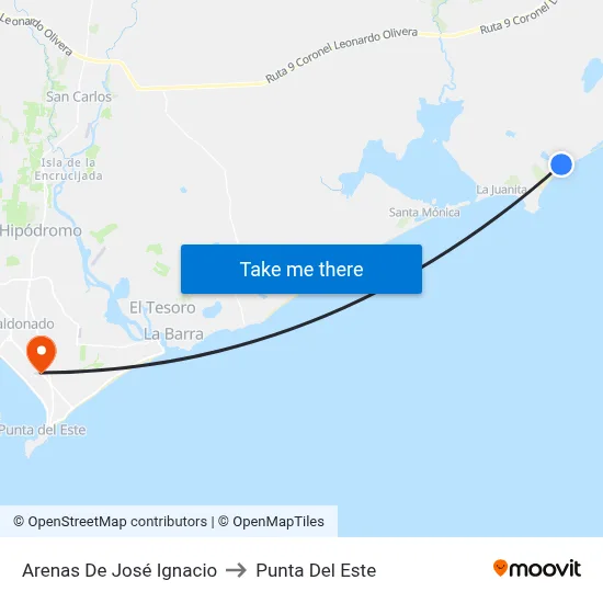 Arenas De José Ignacio to Punta Del Este map