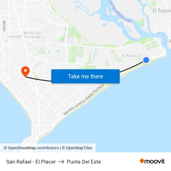 San Rafael - El Placer to Punta Del Este map