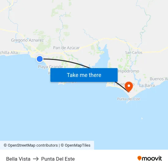 Bella Vista to Punta Del Este map