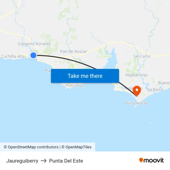 Jaureguiberry to Punta Del Este map