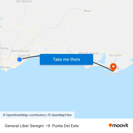 General Líber Seregni to Punta Del Este map