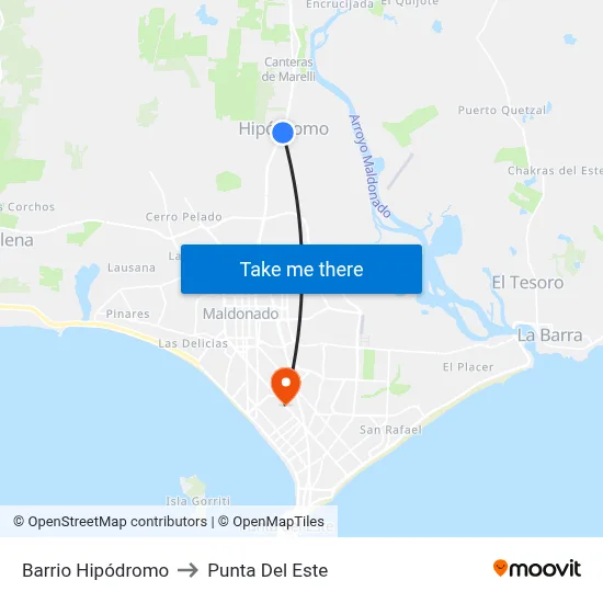 Barrio Hipódromo to Punta Del Este map