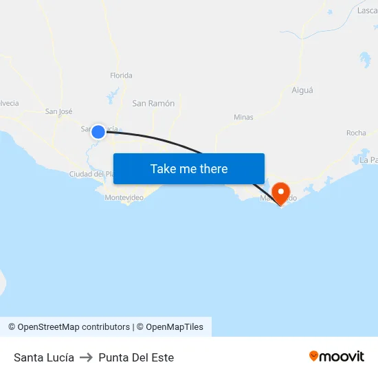Santa Lucía to Punta Del Este map